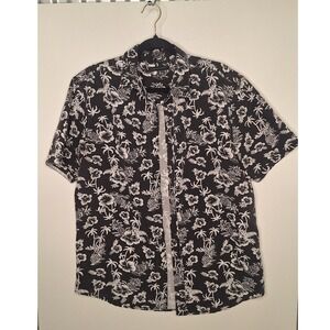 Saks Fifth Avenue Mens Short Sleeve Button Down Tropical Pineapple Shirt Black L